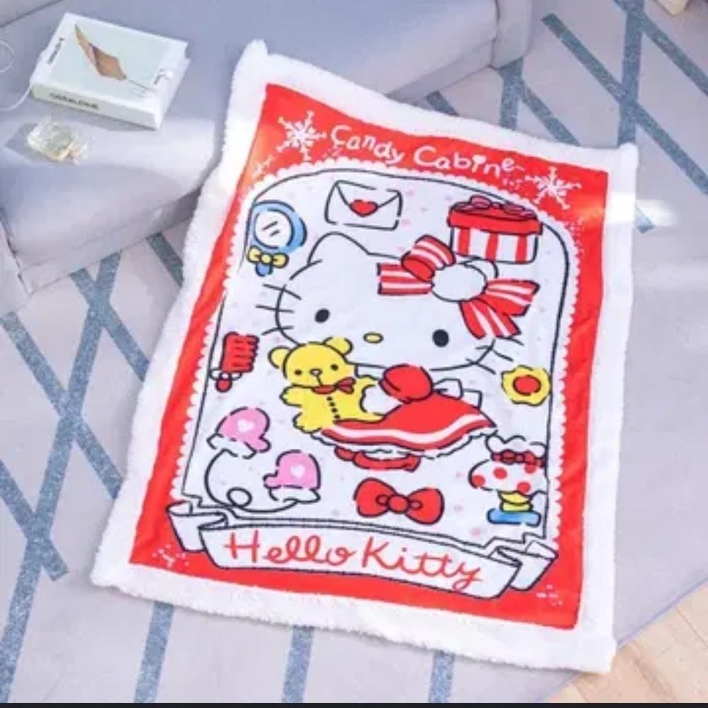 Sanrio Hello Kitty Red and White Small Sherpa, Minky Blanket Throw